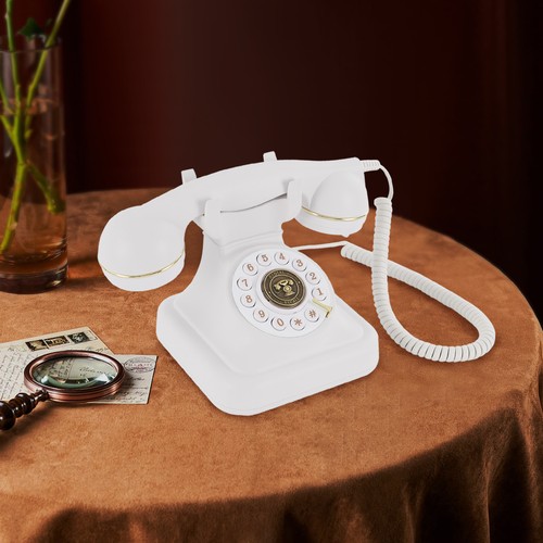 Vintage white rotary telephone - rotary,