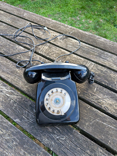Black rotary dial telephone - dial,